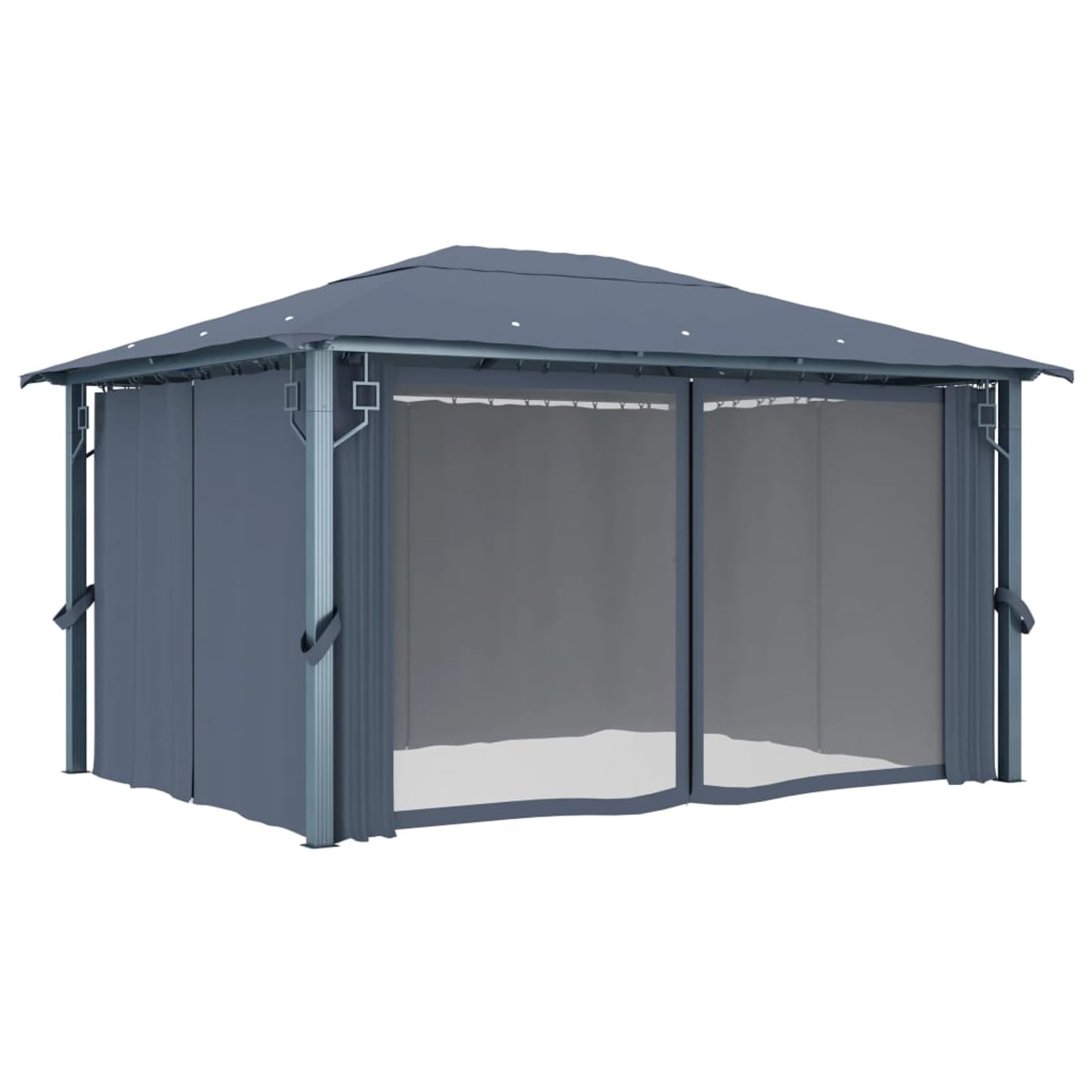 Homgoday Altana zewnętrzna, altana z zasłonami i światłami LED 400 x 300 cm Antracyt Aluminium, altana zewnętrzna do ogrodu balkonowego tarasu, składana altana ogrodowa,