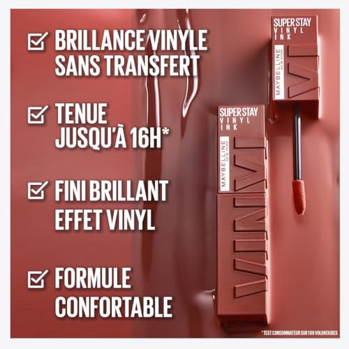 Maybelline New York - Rouge à Lèvres Liquide - Effet Vinyl Brillant - Longue Tenue - SuperStay Vinyl Ink Nude Shock - Teinte : Punchy (120)