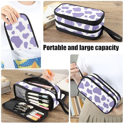 Image of Fustylead Purple Cow Print Large Pencil Bag Storage Pen Case Makeup Pouch Stationery Bag for School College Office Organizer