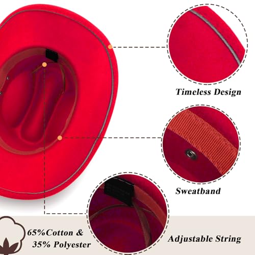 Image of DRESHOW Cowboy Hat for Women and Men Classic Western Felt Cowboy Cowgirl Hat Outdoor Wide Brim Belt Buckle Retro Fedora Hats Unisex Rolled up Caps