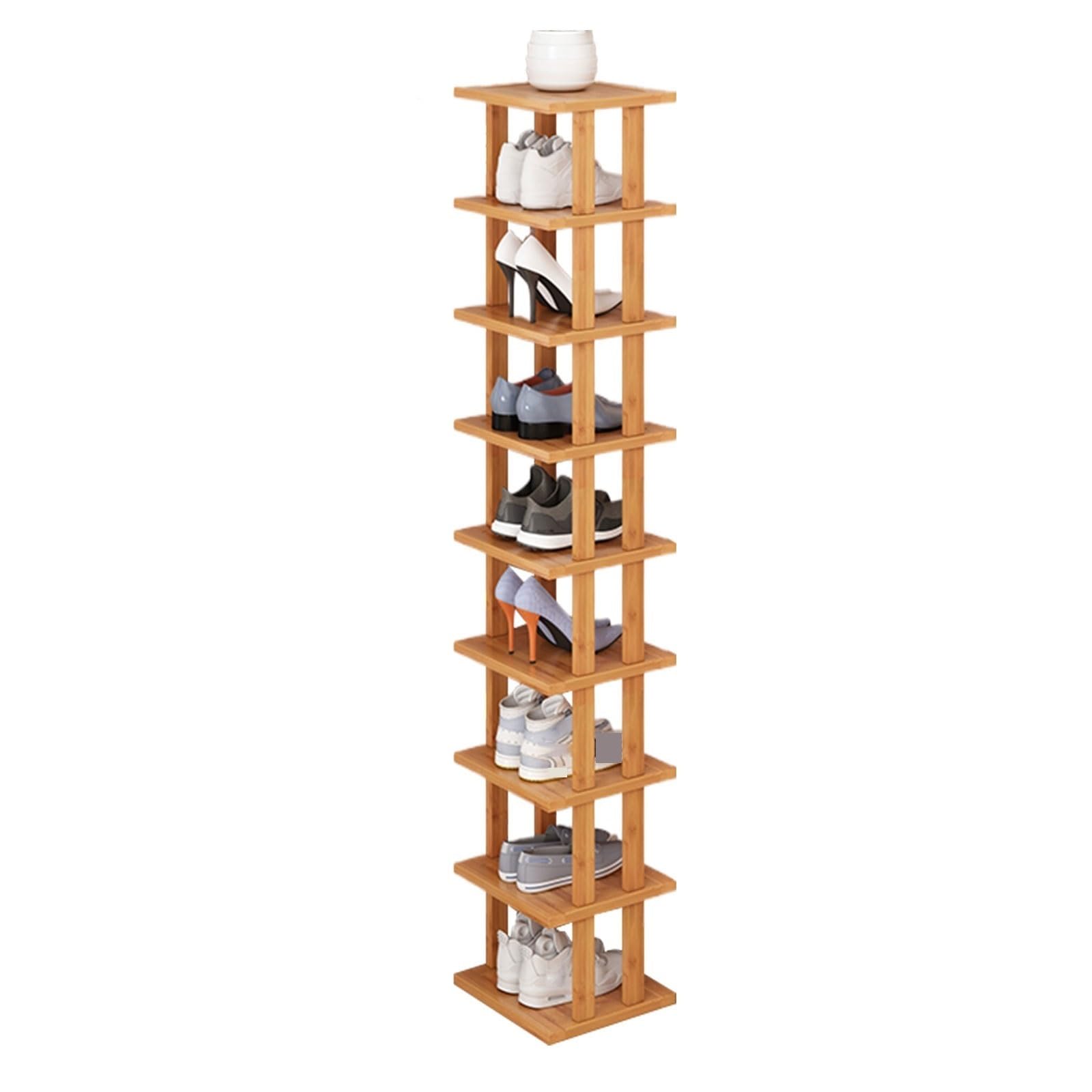 Scarpiere Salvaspazio Slim in Legno Scarpiera a 9 Ripiani Porta Scarpe Verticale Stretto Scarpiera Stretta Impilabile per Ingresso, Corridoio(Brown)