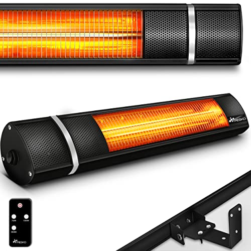 TRESKO Radiateur infrarouge extérieur 2000W | Chauffage radiant terrasse | murale | inclination | télecommande | 3 niveaux | intérieur et extérieur (Noir)