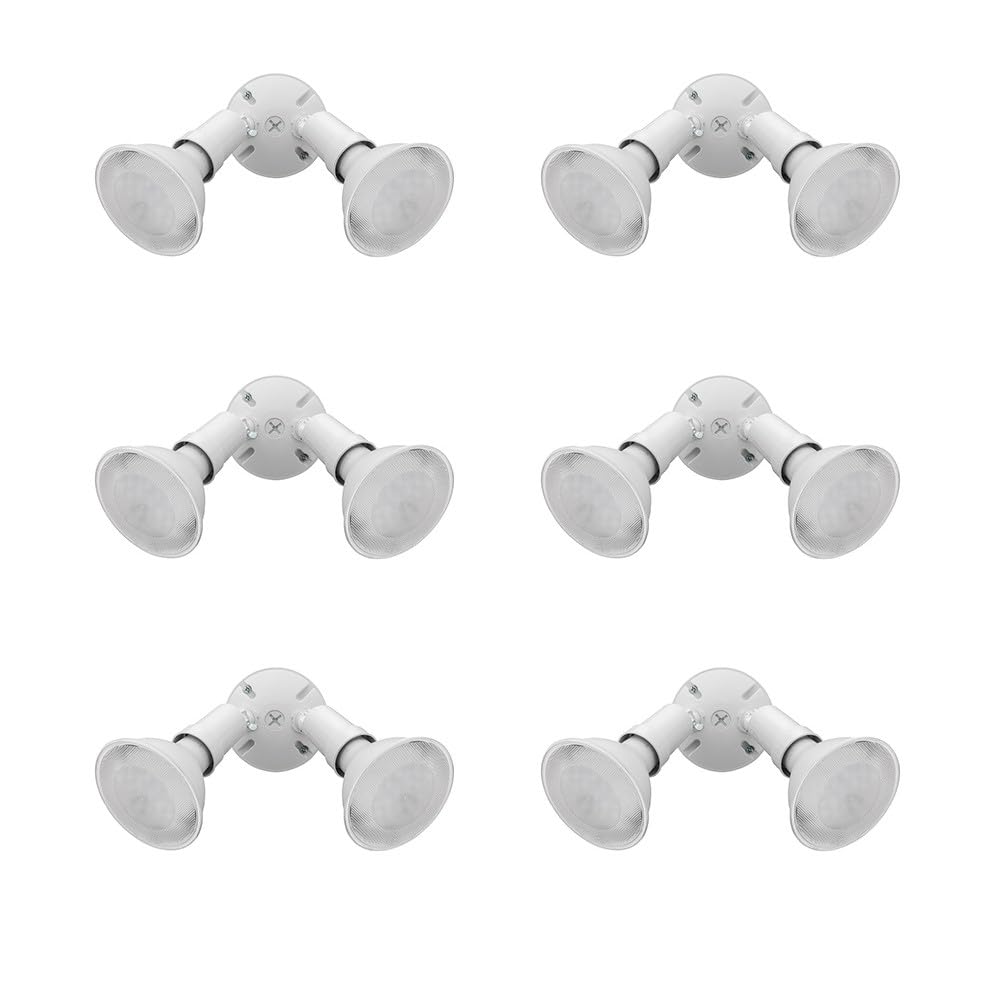 lithonia lighting outdoor flood light fixture, adjustable twin par flood light holder, safety and security, 120 volts, uses 2 lamps up to 150w (not included), white, 6-pack (ofth 300pr 120 wh cp6 m4)