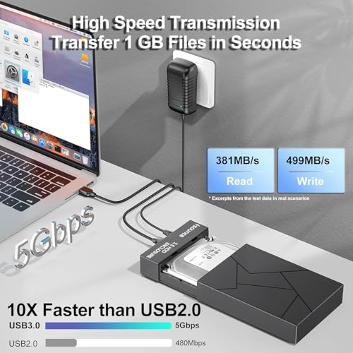 Image of Sounce Type C Hard Drive Enclosure, External Hard Drive Docking Station for 3.5 /2.5 Inch SATA Hard Drives /SSD with 16 TB+, Tool-Free HDD Enclosure 12V /2A Power Supply UASP (Black)