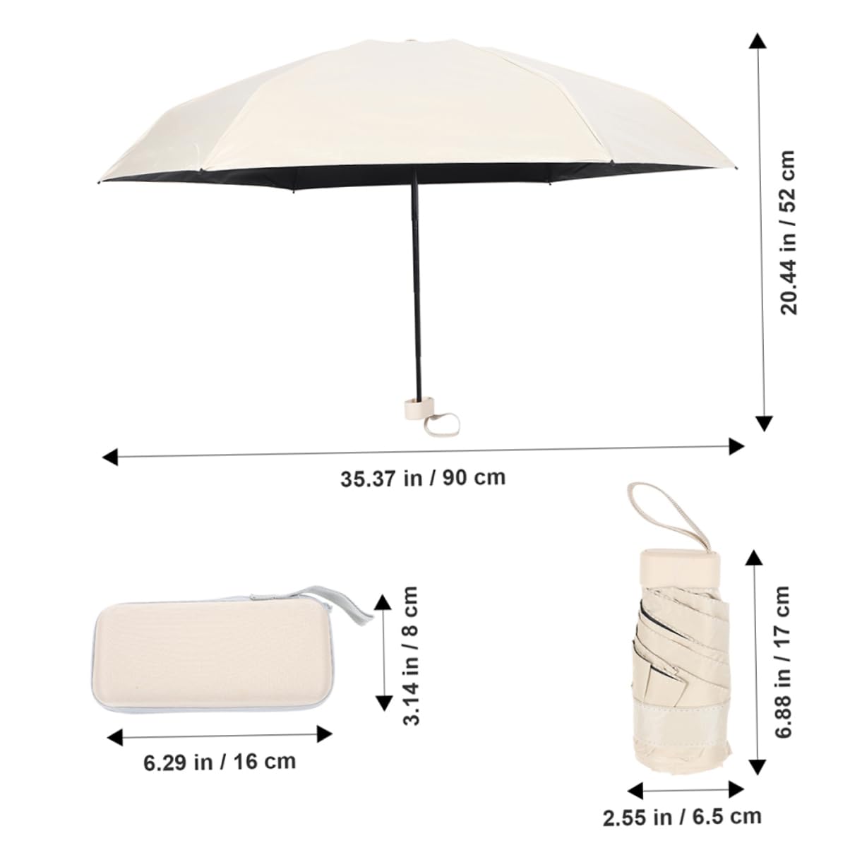 Kisangel Mini Paraguas Plegable de Viaje 2 Piezas Beige, Protección UV