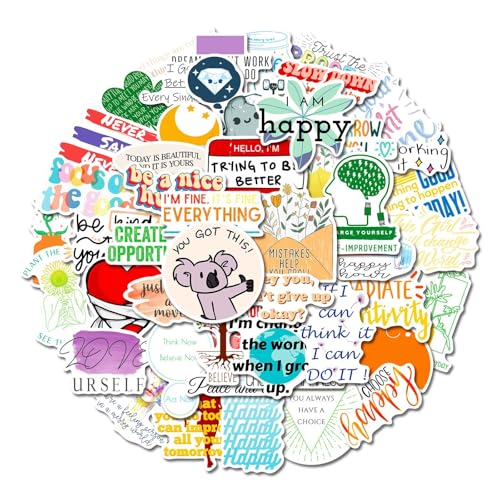 Paquete de calcomanías de vinilo con citas motivacionales para el regreso a clases, letras coloridas inspiradoras, impermeables, 50 unidades para laptop, cuaderno y diario
