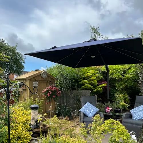 Image of PURPLE LEAF 3 x 3 m Square Cantilever Parasol with Solar LED, Outdoor Garden Parasol Rotate 60 on Both Sides, Tilt and Rotate 360, UV Protection, Navy Blue