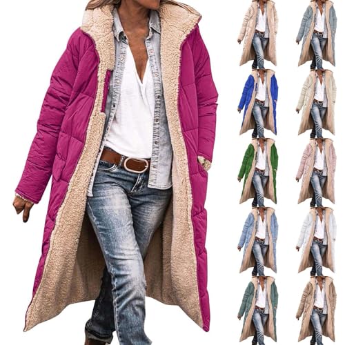 Generisch Abrigo de plumón para mujer, cálido, chaqueta de plumón para mujer, chaqueta de invierno ligera, abrigo largo, elegante, chaqueta de felpa mullida, chaqueta acolchada con capucha, chaqueta