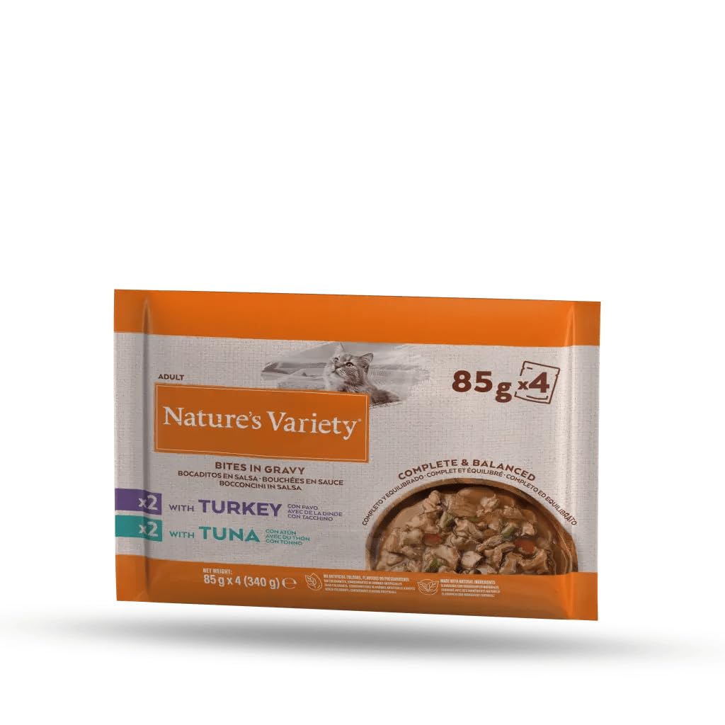 Nature's Variety Przekąski w sosie mokra karma dla kotów z indykiem/tuńczykiem: (4x85g)