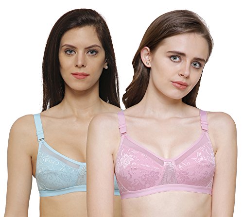 Image of INKURV Non-Padded Full Coverage Bra for Women with Cotton Blend Lining | Stylish and Stretchable Net Design | Fancy and Soft Bra for Women Daily use | Combo of 2 - Aura