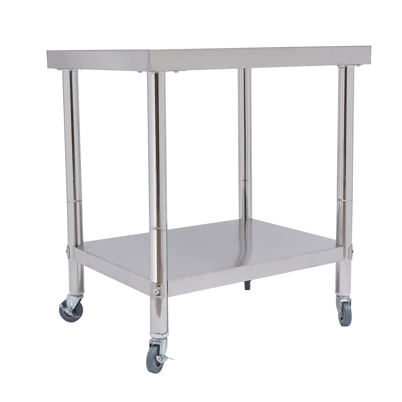 OUKANING Carrello da portata in acciaio inox, 2 piani, tavolo da lavoro, cucina in acciaio inox, con ruote, per uso domestico/commerciale, capacità di carico 300 kg, tubo rotondo 5 cm (dimensioni: 76