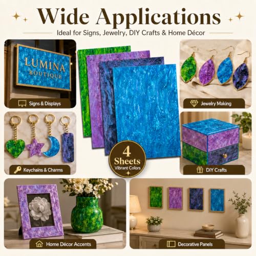 Image of TOEPODO Pearlescent Cast Acrylic Sheets Pearl Acrylic 1 /8inch Thickness Acrylic Sheets for Laser Cutting Art Design DIY Crafts /Home Deco (4, Sets, 8x12 Inch)