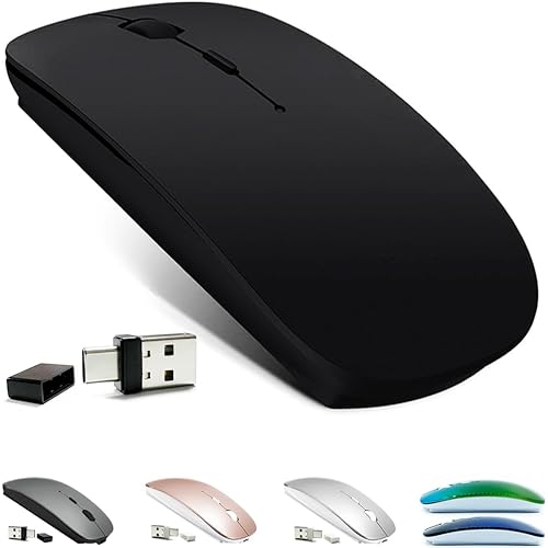 Rechargeable Bluetooth 5.2/3.0/Type-C/USB-2.4G Mouse for MacBook/MacBook air/Pro/iPad, Wireless Mouse for Laptop/Notebook/pc/iPad/Chromebook (Black)