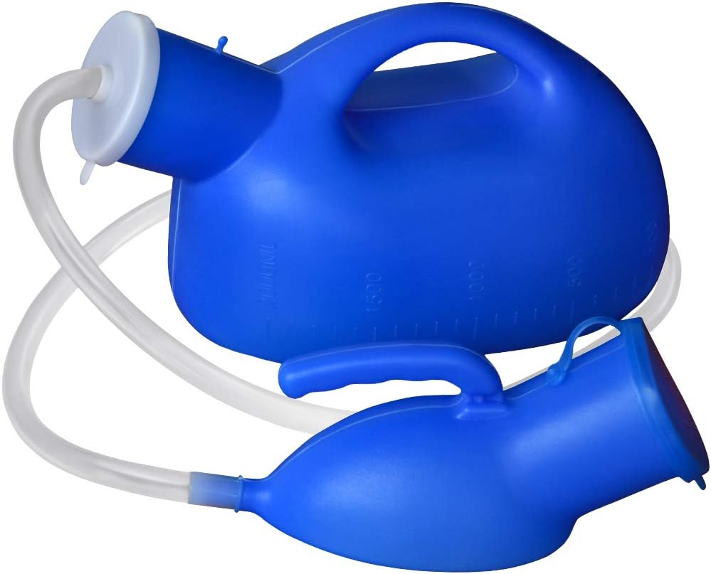 2000ml Portable Urinal for Men, Large Capacity Bedside Urinal with Lid & Tubing, Leak Proof Travel Urinal for Car Camping Outdoor, Male Urinal Set for Nighttime Use with Funnel Brush