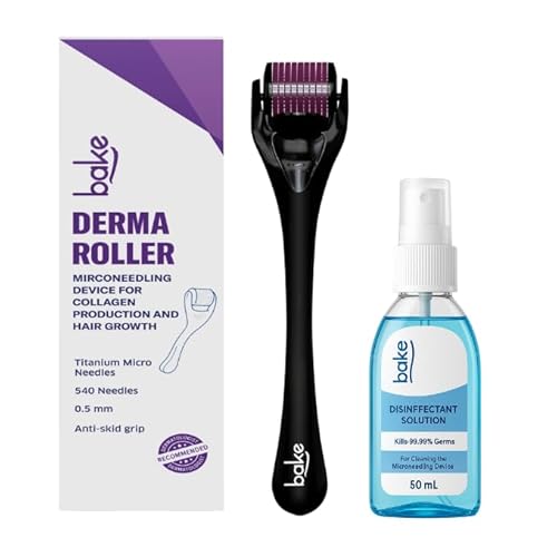 Image of BAKE Derma Roller 0.5mm for Hair Growth with 540 Titanium Alloy Needles | Promotes Beard & Hair Growth & Reduces Acne Scars | For Face & Hair