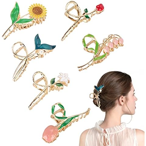 FENGQ 6 Stück Große Haarklammer, Rutschfeste Haarspangen, Blumen Metall Haarspangen Cover