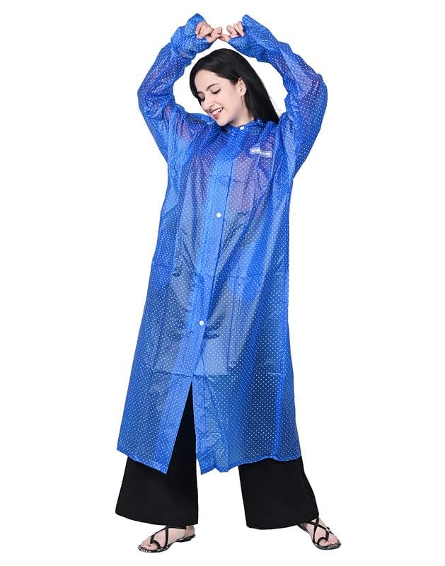 w+ Blue Women's Dotted Print Raincoat with Side Pocket, One-Piece Light Weight Raincoat-picture-46