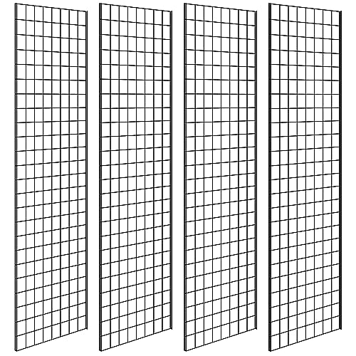 Blulu 4 Pcs Commercial Grade Gridwall Panels 2' x 6' Sturdy Metal Panel Good Metal Grid for Any Retail Display, Black