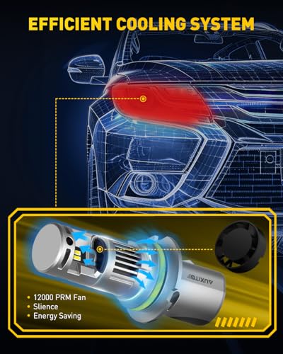 Image of AUXITO 9007 Bulbs, 30000LM High Bright 6000K Cool White, CanBus Ready Driving Light with 16000RPM Cooling Fan, Plug-N-Play Halogen Raplacement for HB5 Fog Light, Pack of 2