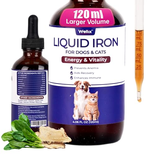 4oz Liquid Iron Supplement for Cats&Dogs-Vitamin B12&C-Cat Anemia Supplements Hemoglobin Support Lethargy Pregnant Cat&Dog Essentials Kitten & Puppy Supplements-Large Volume