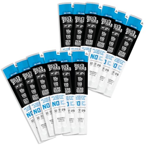 Nick's Sticks Clean & Balanced 100% Grass-Fed Beef Snack Sticks | Made in the USA | Gluten Free | Paleo, Keto, Whole30 Approved | No Soy, Antibiotics or Hormones (12 – 1.7oz. Packages of 2 Sticks)