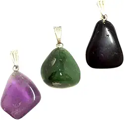 Kit de 3 Pingentes Ametista, Quartzo Verde e Turmalina Negra -