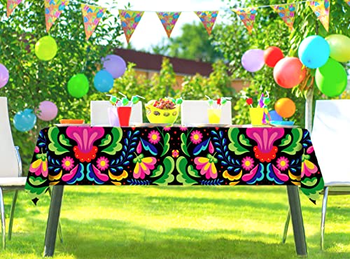 Heyfary Mexican Floral Tablecloth For Dia De Los Muertos Decoration Mexico Let's Fiesta Party Supply Home Kitchen Dining Room Decor-60×84Inch #TOP3