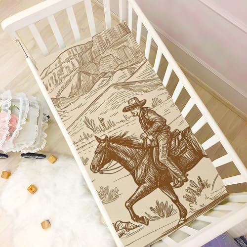Image of Western Desert Cowboy Crib Sheets, Crib Sheets for Boys Girls, Breathable Soft Standard Toddler Crib Sheet 52 X 28 Inches