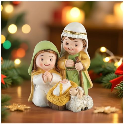 Holy Family Figurine - Nativity Scene Baby Jesus Mary Joseph with Sheep Home Decorations, Mini Nativity Set for Table Display, Religious Gifts for Christamas, Weddings and Holidays, 3.14