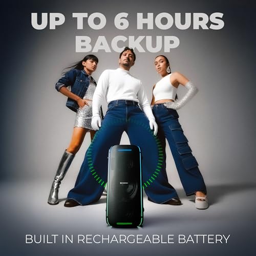 Image of Zebronics Portable Bluetooth Speaker, 90W, Upto 6 Hours Playback, Dual Full-Range Drivers, Karaoke, TWS, BT v5.3, USB, AUX, RGB, Deep Bass, Wireless Mic with Display, Type-C Charge (Party Fyre 100)