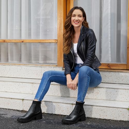 JABASIC Womens Chunky Ankle Boots Slip on Chelsea Boots Elastic Booties2