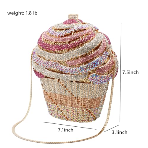 Image of Women Ice Cream Crystal Evening Bag Luxury Rhinestone Clutch Wedding Party Minaudiere Purse and Handbag for Cocktail