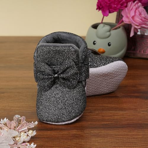 Image of Neska Moda 6 To 12 Months Baby Girls Cotton Hook & Loop Bow Booties -BT1766