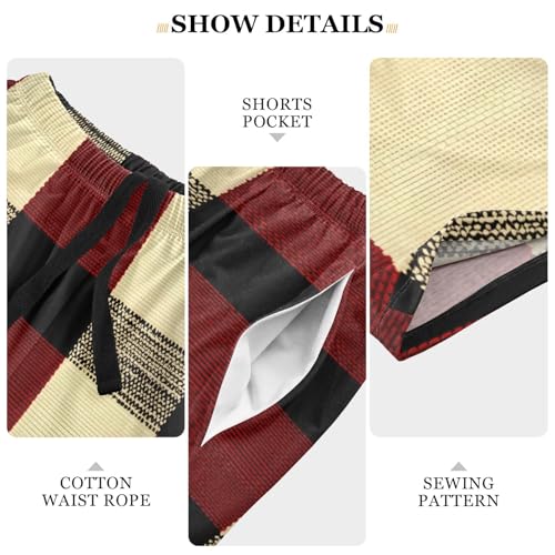 Men's Pajama Shorts, Black Red Buffalo Check Pattern Sleep Pants for Men, Sleepwear Pajama Bottoms Lounge4