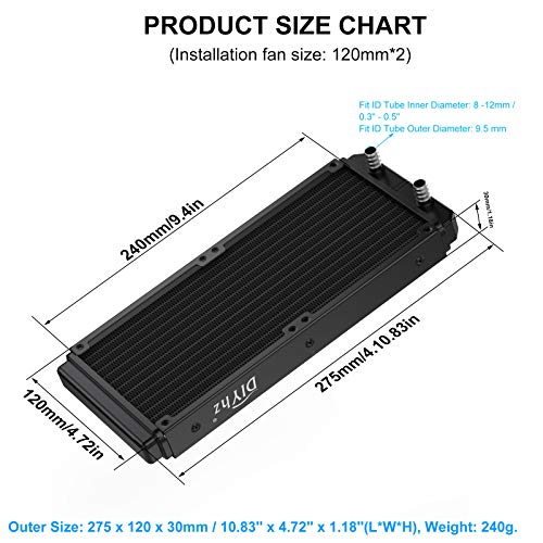 Radiateur d'ordinateur de refroidissement à eau en aluminium noir 240mm