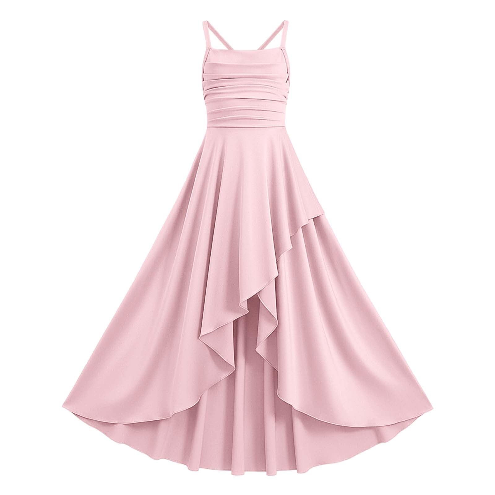 Genérico Vestido de Fiesta para niñas con Dobladillo Escalonado con Volantes y diseño de Cintura Arrugada sin Tirantes para, de Punto piqué, cómodo y Suave, Ideal para cumpleaños, colección Casual