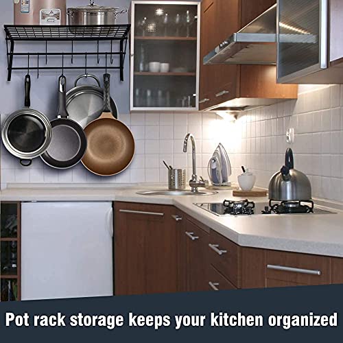 Wandmontage Metalen Hangrek Keukenopslag, Zwart Metalen Hangende Pan Pottenrek Wandmontage met 10 Haken voor Keuken - Image 3