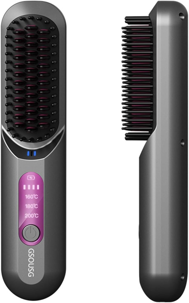 Cordless Hair Straightener Brush-Travel Size Hair Straightener Brush,Salon-Level Smoothing via Ceramic Ion Technology, Hair Straightener Comb,Fashion Design Tangle Free Anti Scald,6000mAh Grey