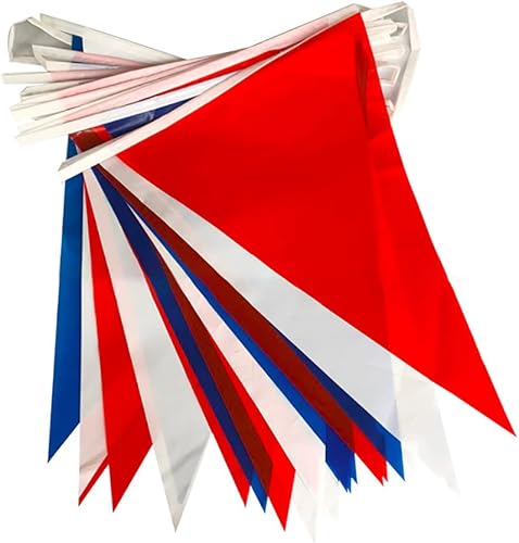 Miniatura 4 de ccHuDE Banderines de tela con banderines de 59.1ft color rojo, blanco y azul oscuro, banderines de jardín, triángulo, banderines colgantes para