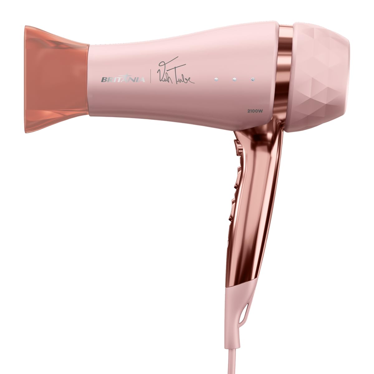 Britânia Secador de Cabelo Íon Tourmaline Rosa 2100W Bivolt com Difusor e Concentrador