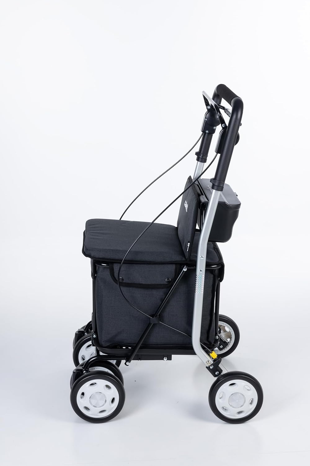 Carlett Rollator und Einkaufstrolley mit Sitz, EU-Medizinprodukt, höhenverstellbarer Griff, Doppelfeststellbremse, Räder in 3 Positionen, leicht und kompakt – Comfort Move, Schwarz