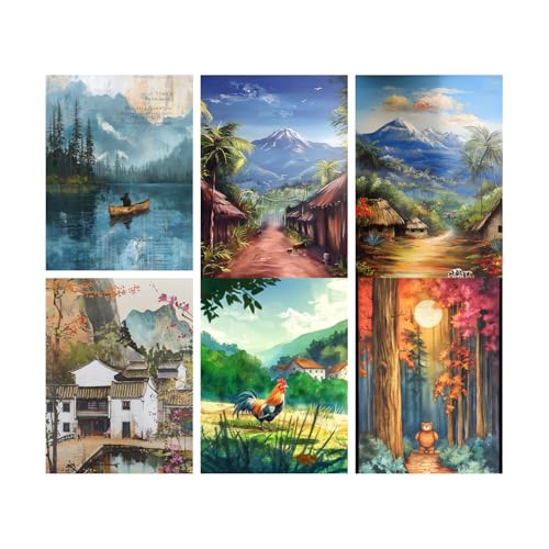Image of SiddArtify Scenic Landscape Art Print Set - Nature - Travel - Animals in Vibrant Colors - Sticker - 8x12 Inch - Pack of 6 Wall Room Decoration art Poster Prints