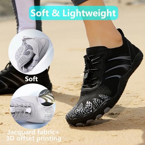 Image of Beach Water Shoes for Women Men Quick Dry Non-Slip Wide Toe Hike Barefoot Footwear for Beach Pool Aqua Swim Surf Walk