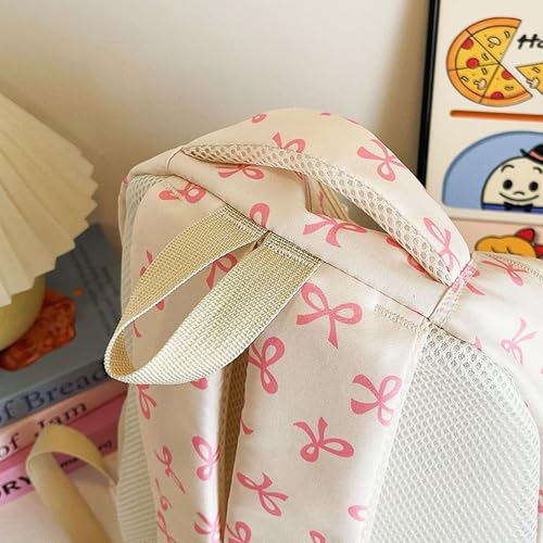 cute Bow Backpack Set for Women Cute Kawaii Aesthetic Preppy Daypack with Lunch Bag & Pencil Pouch backpack with pink bows (Black)4