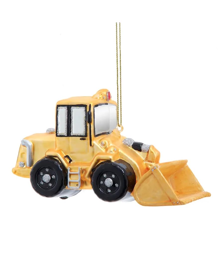 The Bridge Collection 3" Glass Bulldozer Ornament - Construction Vehicle Christmas Tree Decoration, Holiday Ornament for Builders and Construction