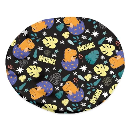 Image of Dinosaur Palm Leaf Print Sleep Cap for Kids Adjustable Elastic Band Flat Cap Sleeping for Hair Satin Bonnet Sleeping Beanie Hair Cap Headwear Hat for Girls Boys Toddler Baby