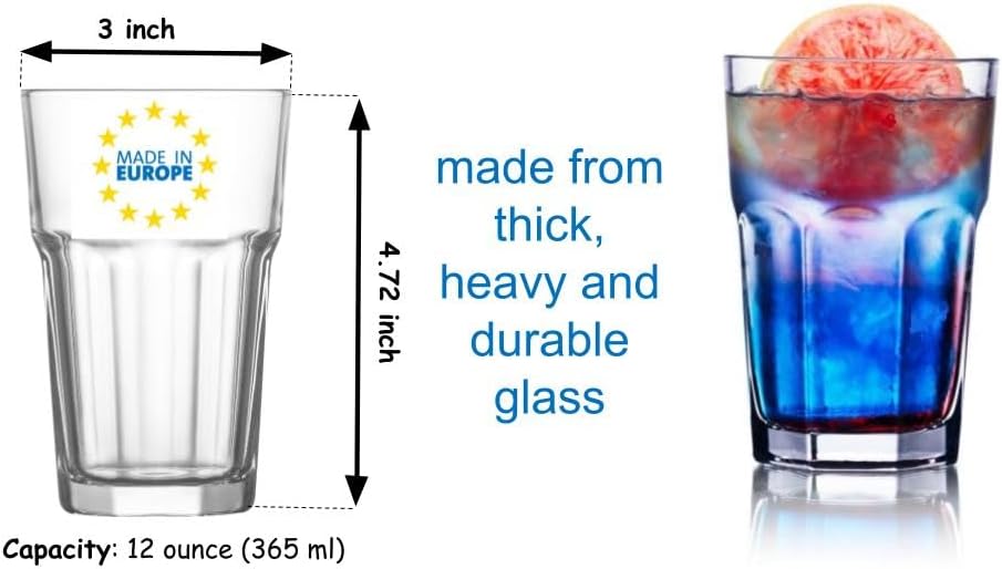 BOHEM'S Drinking Glasses, 12 Ounce Glass Water Cups, Glasses Drinking Set of 4, Stackable Glasses, Highball Glasses, Heavy Base Tumblers, Water Glasses for Soda, Juice, Milk, Coke, - Image 7
