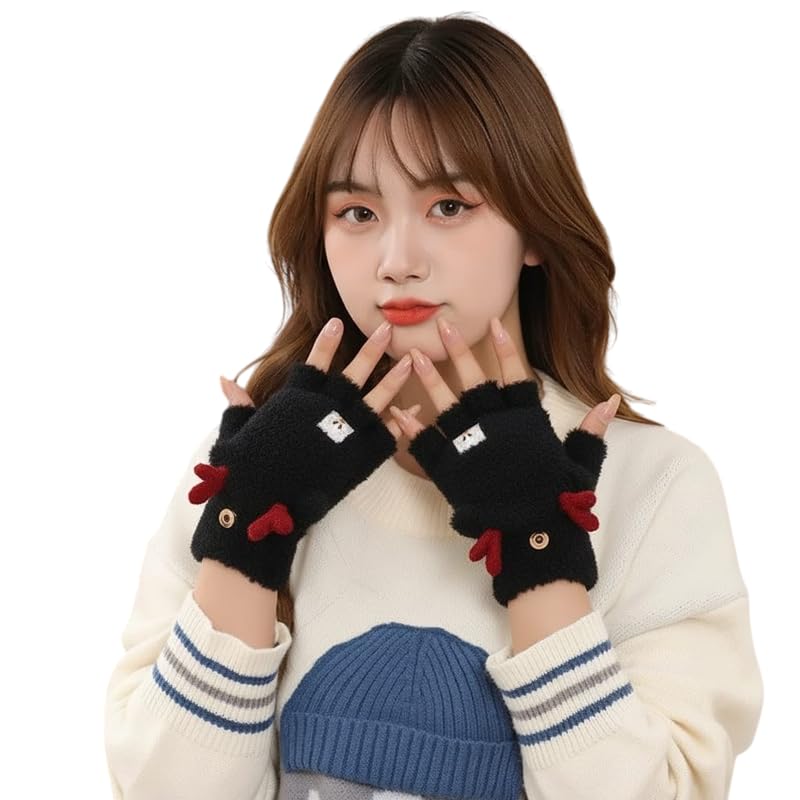 Girls Winter Gloves with Touch Screen Finger for Women Woolen warm Rabbit Fur Gloves Mittens | Soft Fleece Windproof Mobile Screen Touch Hand Gloves (Freesize)-image-48
