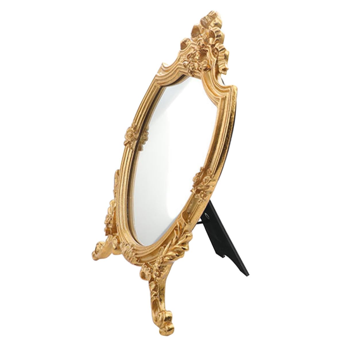 Espejo de maquillaje de pie JEWEDECO espejo retro dorado de resina alta definición