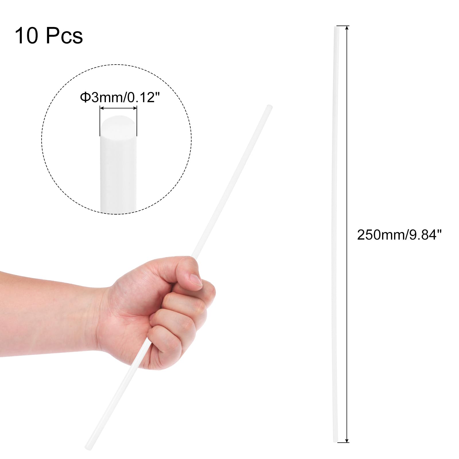 uxcell 10 Pcs White Plastic Rods 3 x 250mm ABS Styrene Round Stick Round Solid Bar DIY Model for DIY Toys Building Making Architectural Model Making